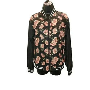 KSTATELY Color Block Rose Print Bomber Jacket - size Small